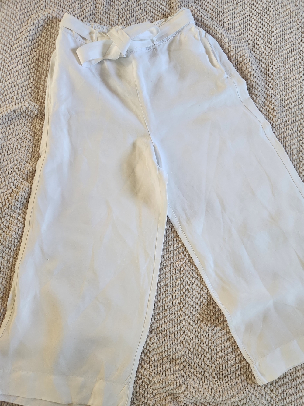Halston Heritage Cream Wide-Leg Tie-Waist Pants